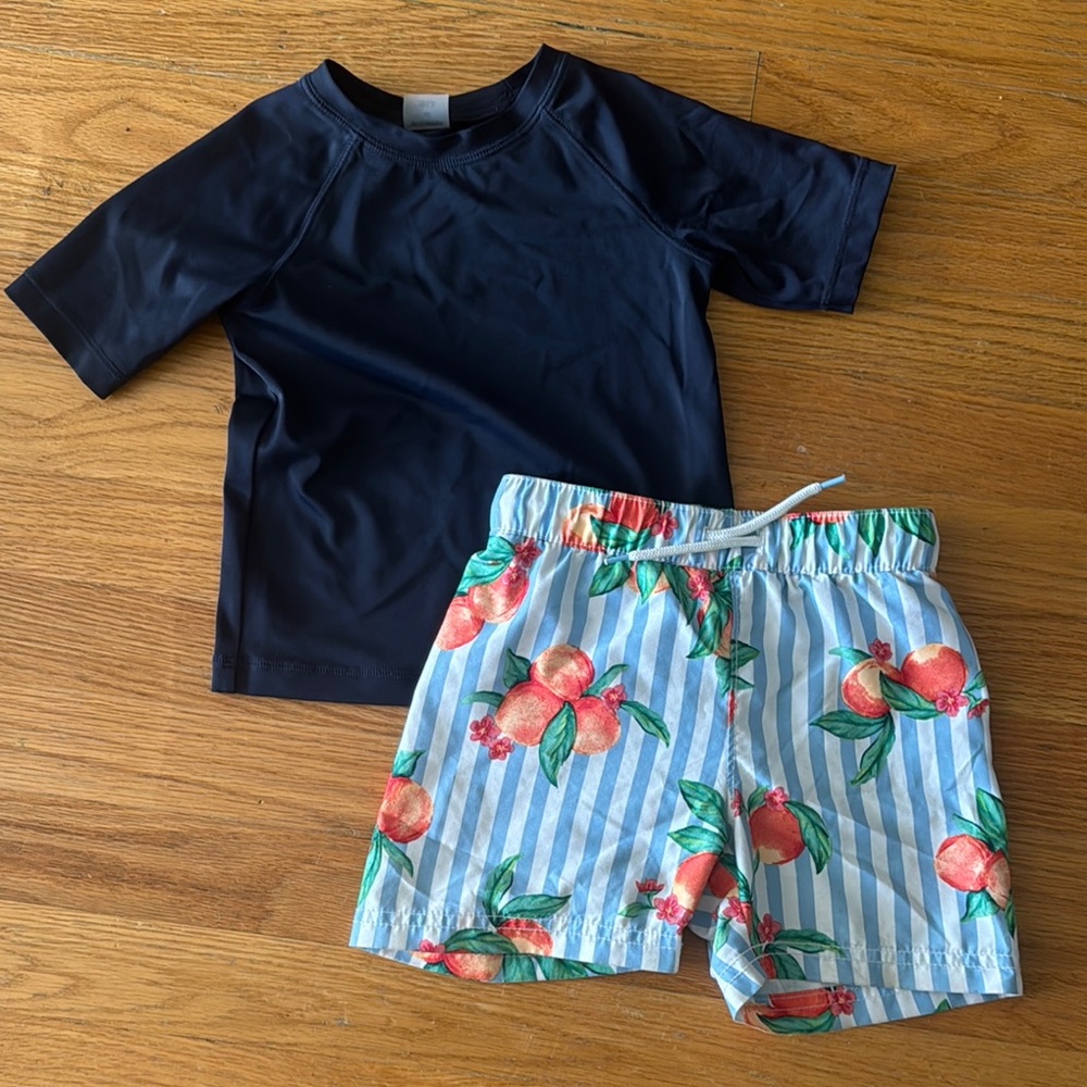 Old Navy swim set sz 2T- peaches and stripes